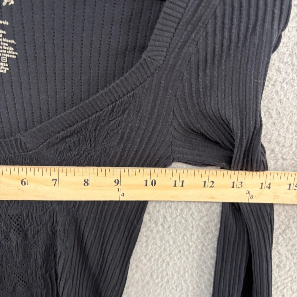 Free People Dynamic Duo Long Sleeve Ribbed Scoop Neck Top Black XS/S - Picture 8 of 13